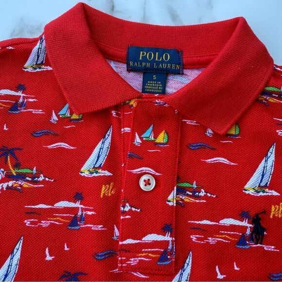 Polo Ralph Lauren Big Boys Sailboat Mesh Polo Shirt Red – Size 5 NWT - Picture 8 of 17